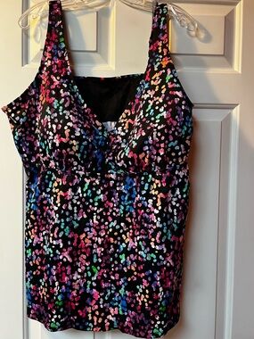 Swimsuits For All Black One-Piece with Multicolor Confetti Print